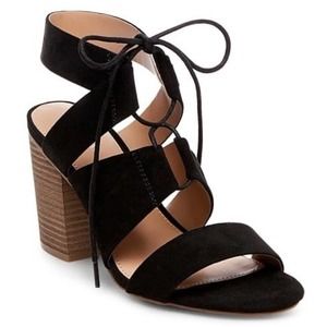 Merona Lace Up Block Heel Sandal Black Women's 5.5 US